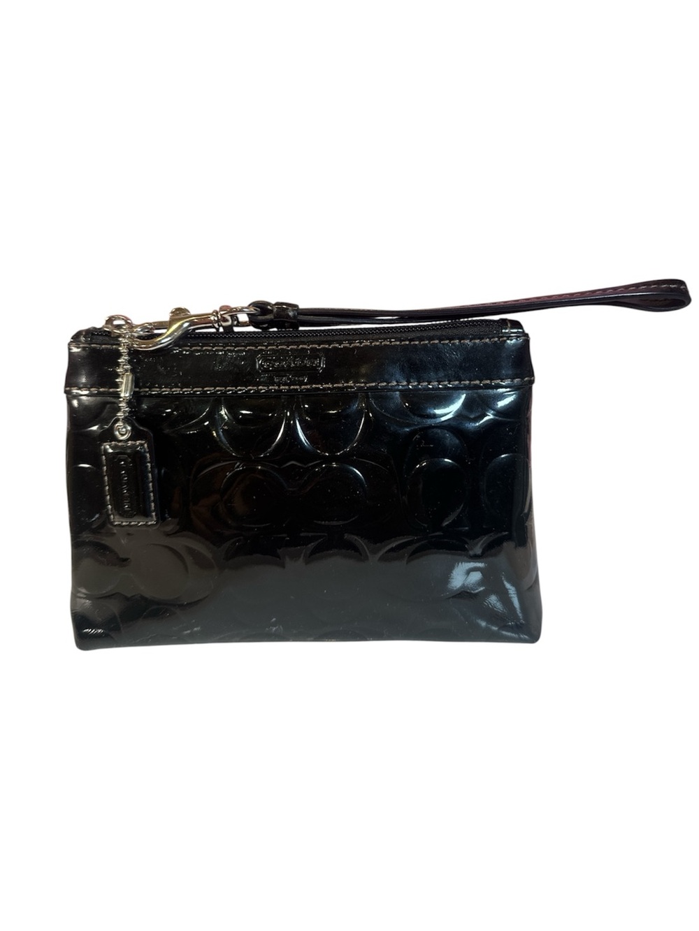 COACH Signature Stitch Black Embossed Patent Leather Wristlet - Picture 13 of 13